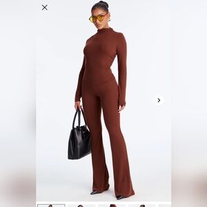 Fashion Nova So Sexy Mockneck Flare Leg Pant Set XL — Brown